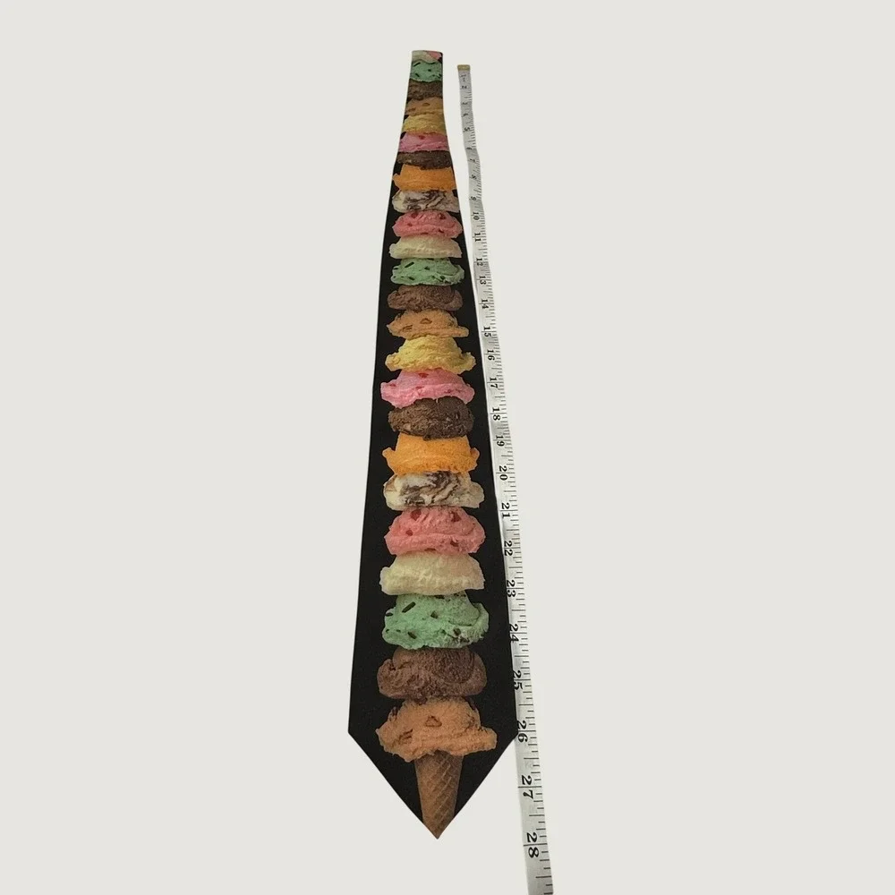 Vintage 1997 Ralph Marlin Ice Cream Novelty Tie USA Dessert Scoops Black Necktie